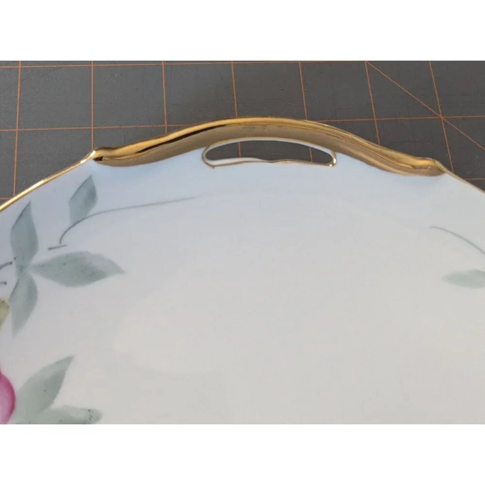 Noritake Hand-Painted Azalea Floral Porcelain Cake Plate open Handles 9.25" - Picture 10 of 15